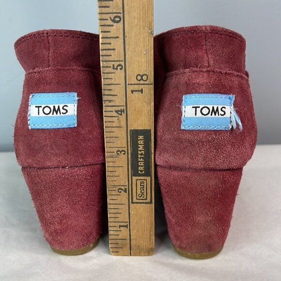 TOMS Suede Desert Wedge Bootie Burgundy Lace-up Vamp Logo Lined Ankle Size 6 - Picture 8 of 13